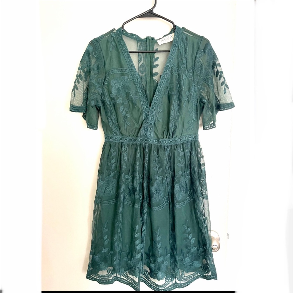 Light My Fire Dark Teal Lace Mini Dress